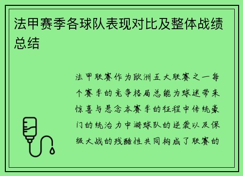 法甲赛季各球队表现对比及整体战绩总结